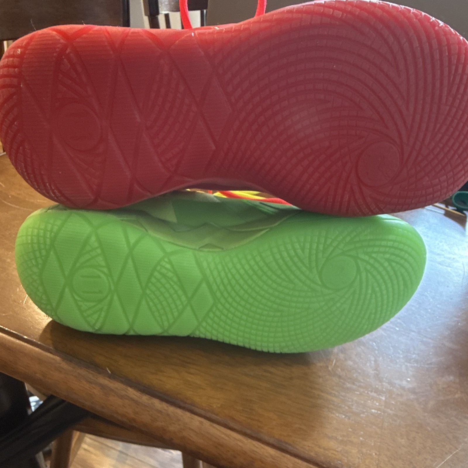 PUMA MB 01 Rick and Morty Mismatched Green/Red Colorblock Mid Top Sneakers