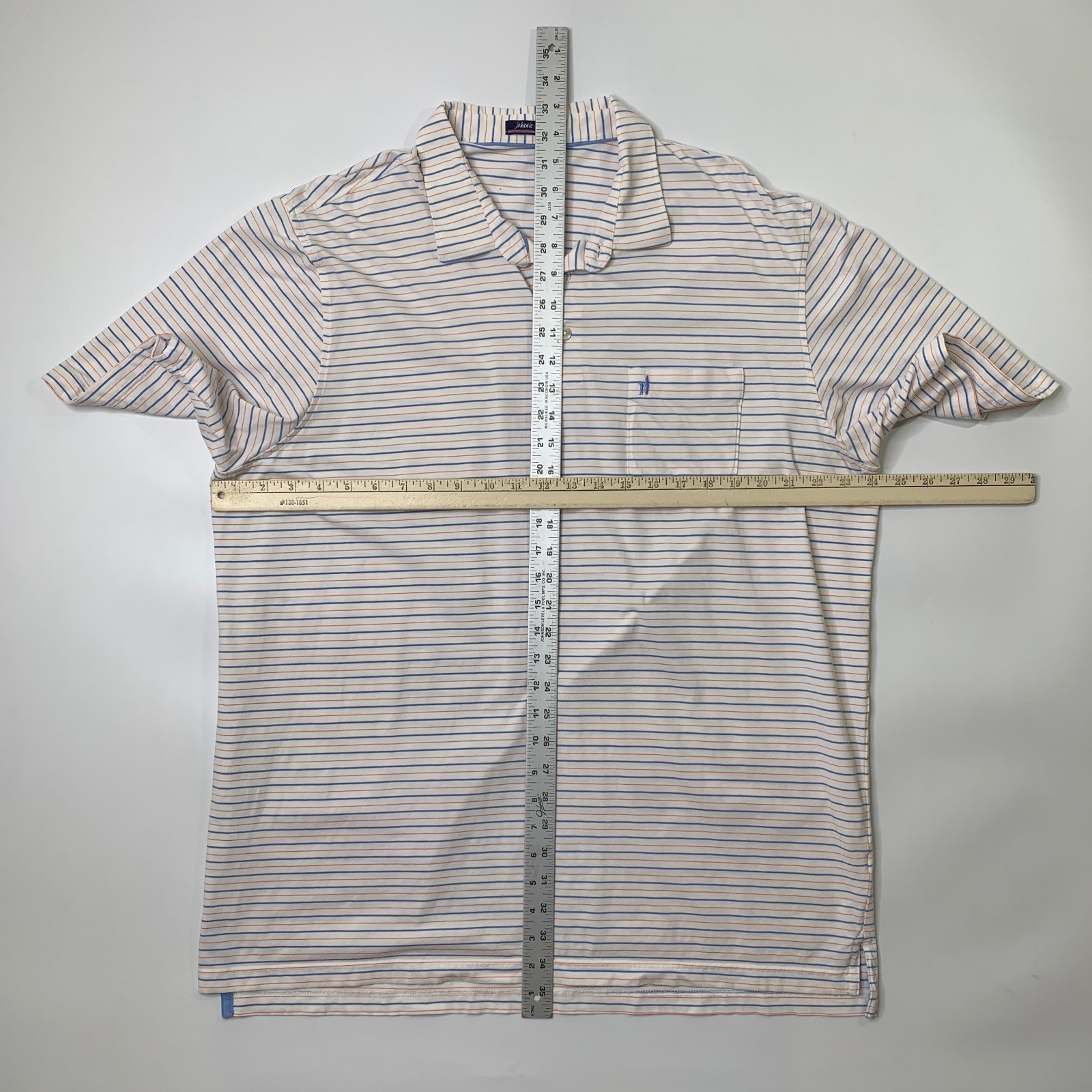 Johnnie-O Shirt Men XXL Multi Striped 3-Button Placket Cotton Droptail Prep Polo