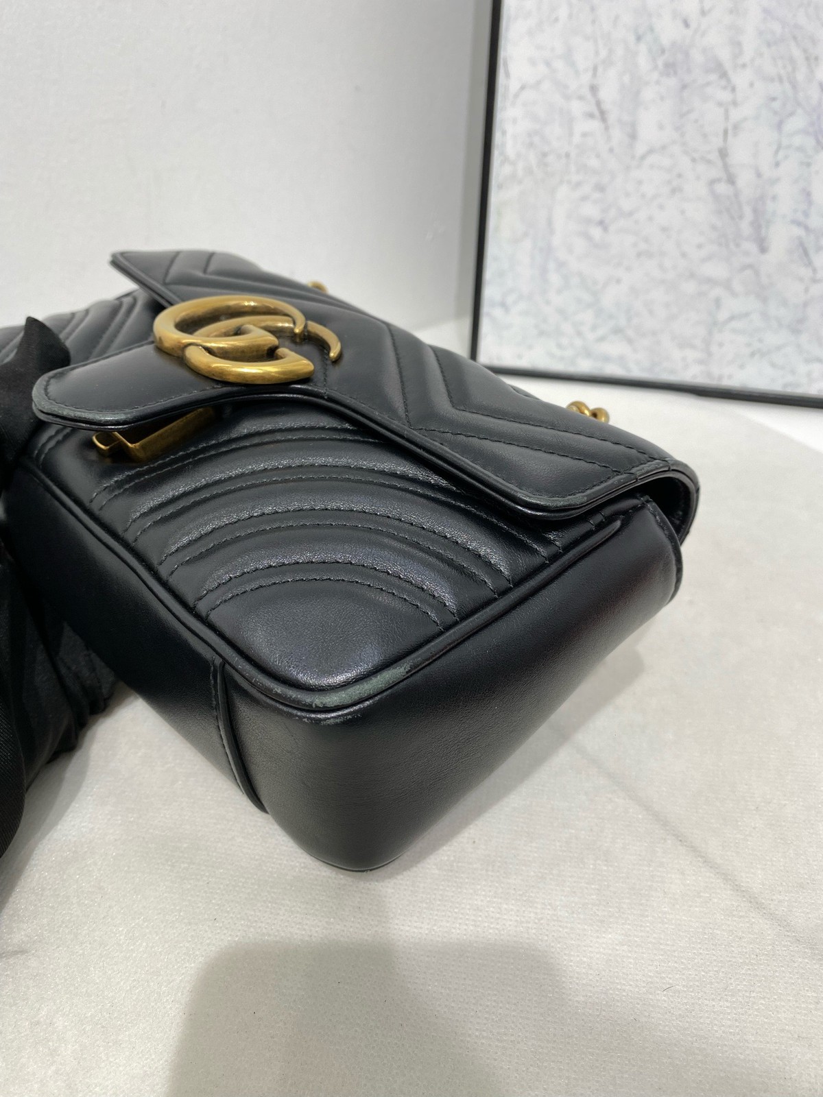 Gucci GG Marmont Small 22cm Black Gold Leather Chain Crossbody Bag Duty Paid