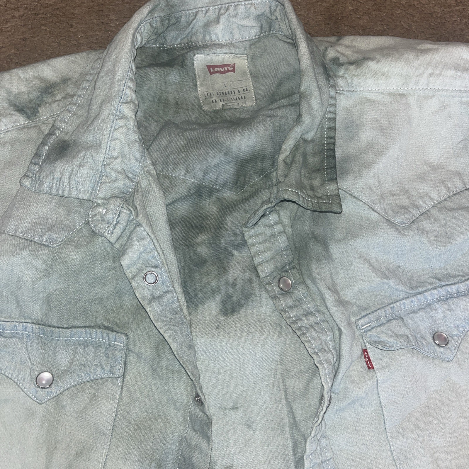 Lot 2 Levi’s Sawtooth Western Shirts Pearl Snap Denim Wash Color Transfer Grunge