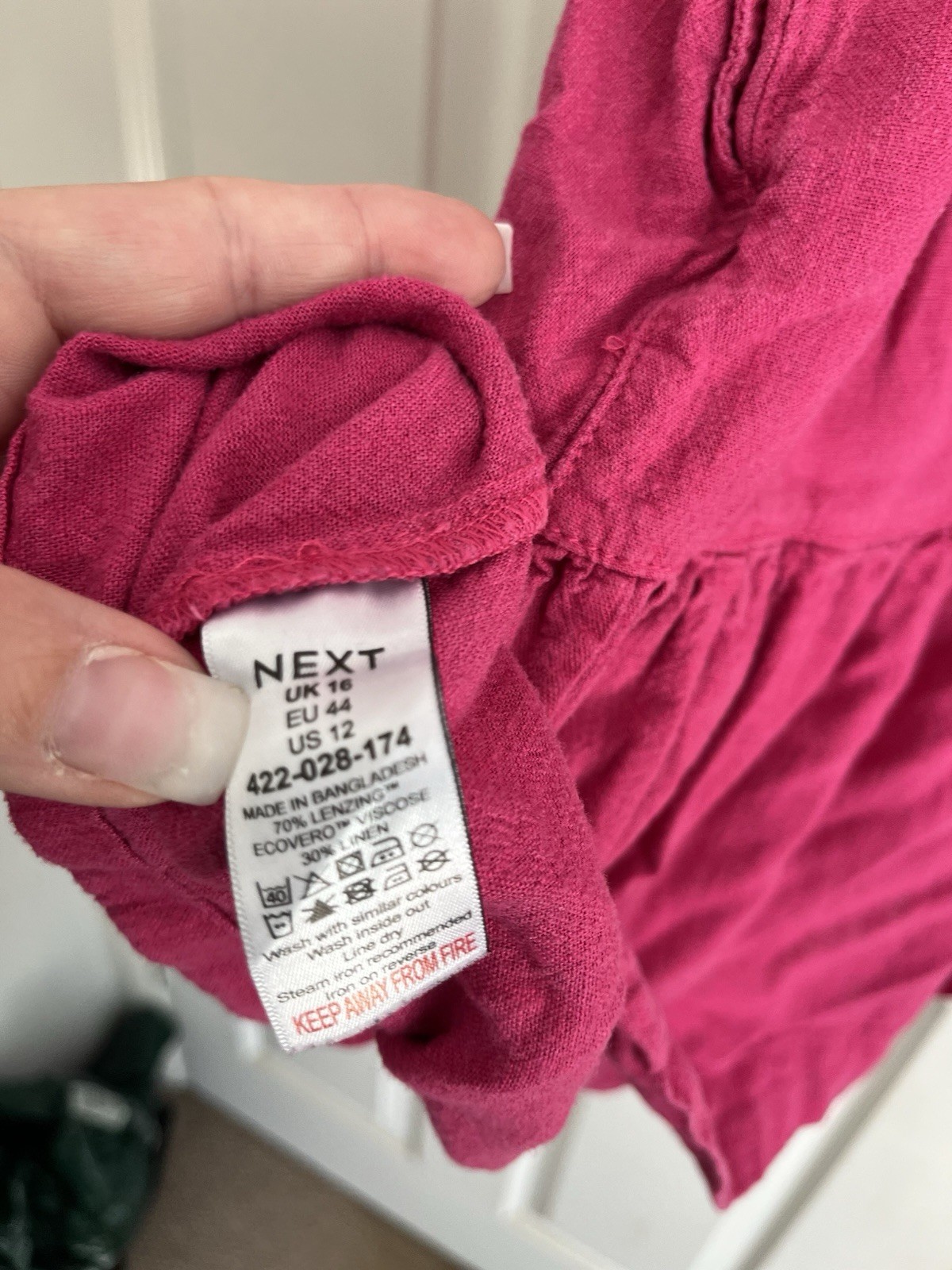 Next Summer Sleeveless Dress Linen Blend Pockets Pink Size 16