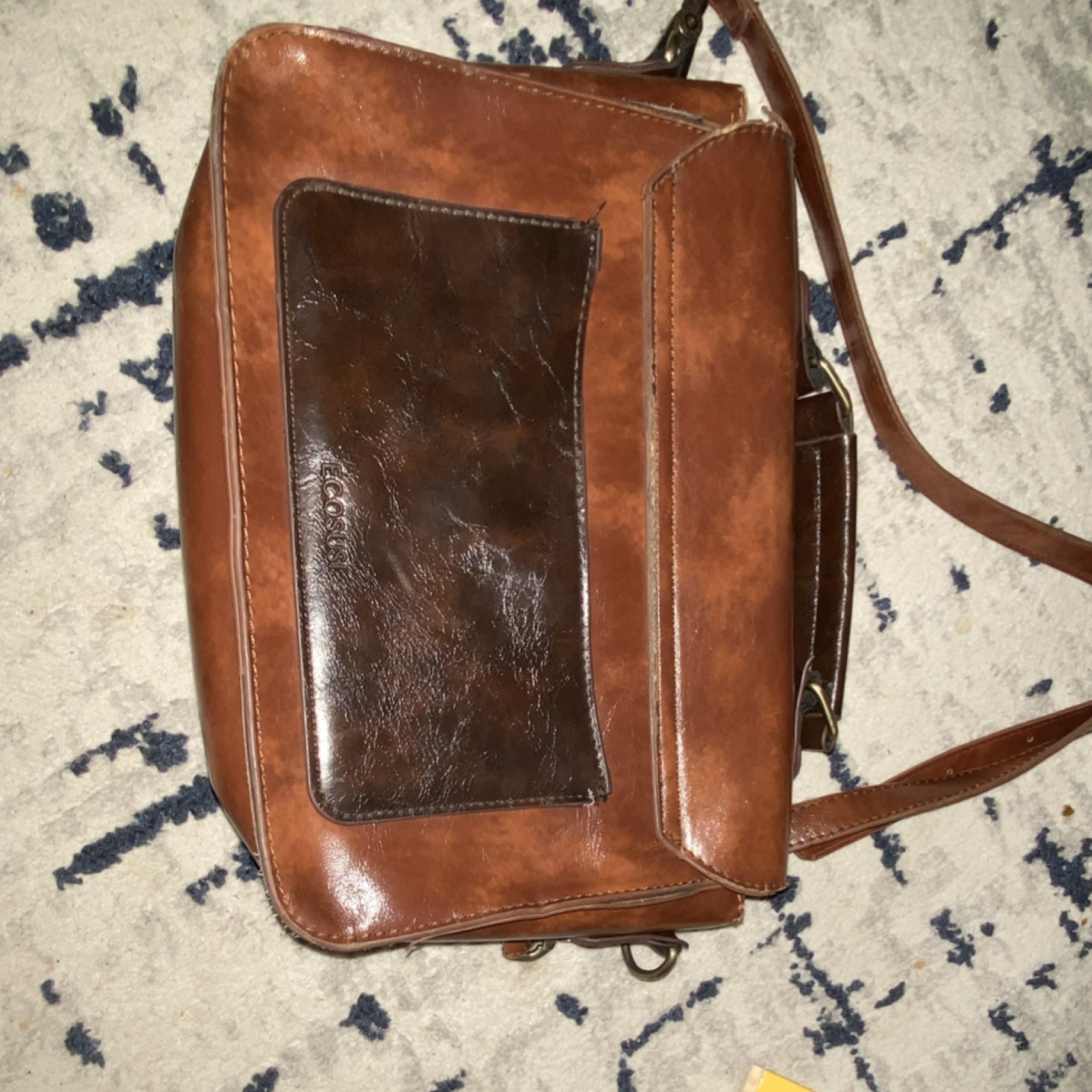 Ecosusi Brown Dark Brown Shoulder Bag Buckle Accent Turn Lock Adjustable Strap