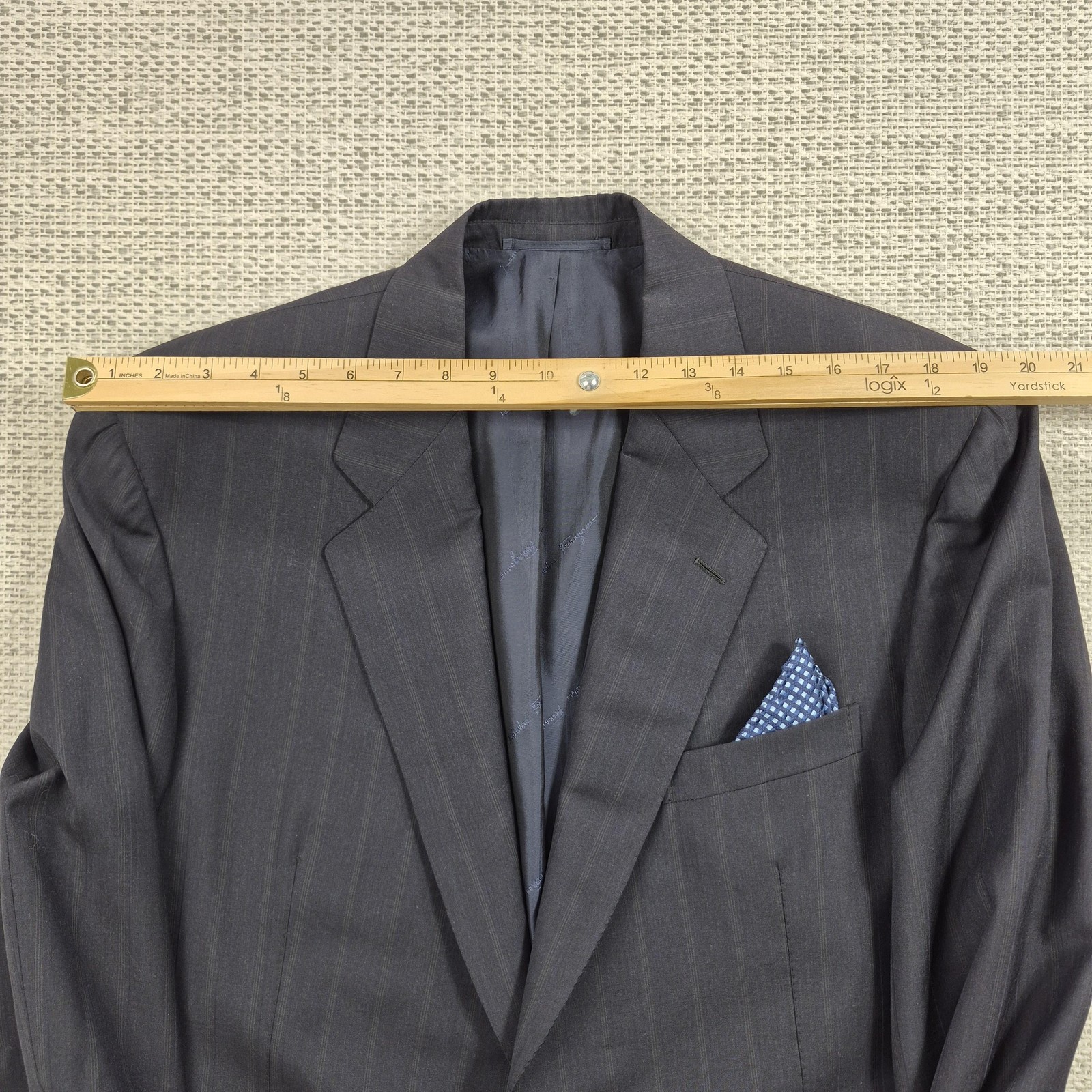 Salvatore Ferragamo Suit Jacket Mens IT 56 44 Gray Stripe Wool Two Button Italy