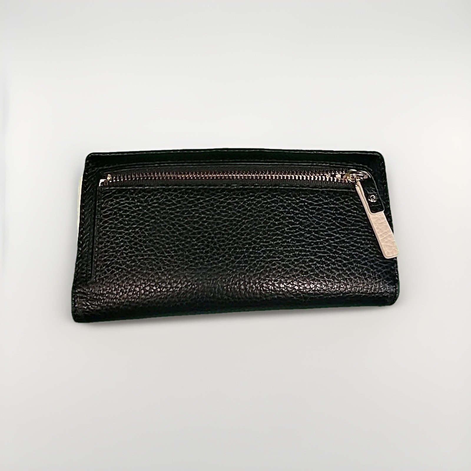 Kate Spade Pebble Leather Wallet Credit Cards White Black Lining Bill Fold