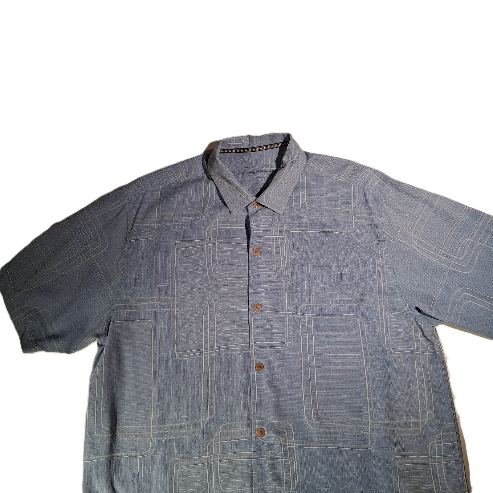 TOMMY BAHAMA SILK SHIRT Men’s XL Ocean Blue Button Front Camp Shirt 2003 GUC