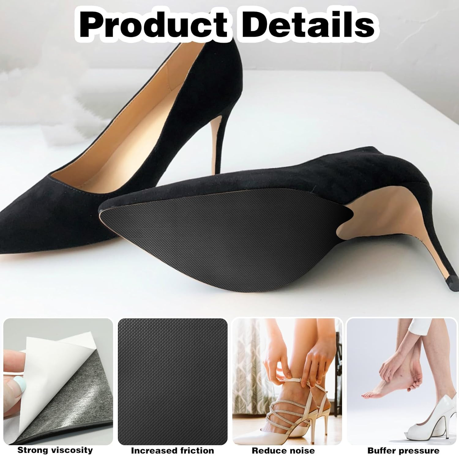 4Pcs Non-Slip Shoe Pads, Bottom Protector and Gummies for Heels, Anti-Slip Grips
