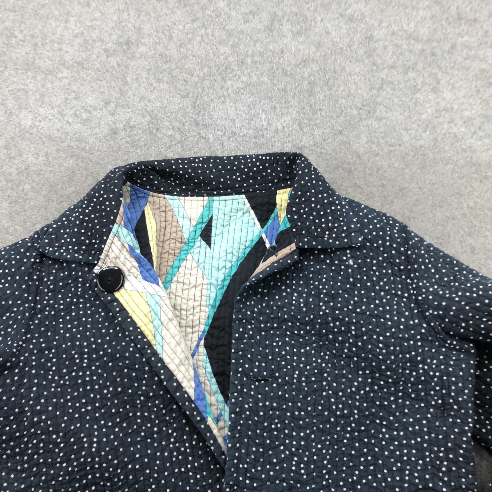 Reversible Quilted Cotton Jacket Womens Medium Multicolor Geometric Polka Dot