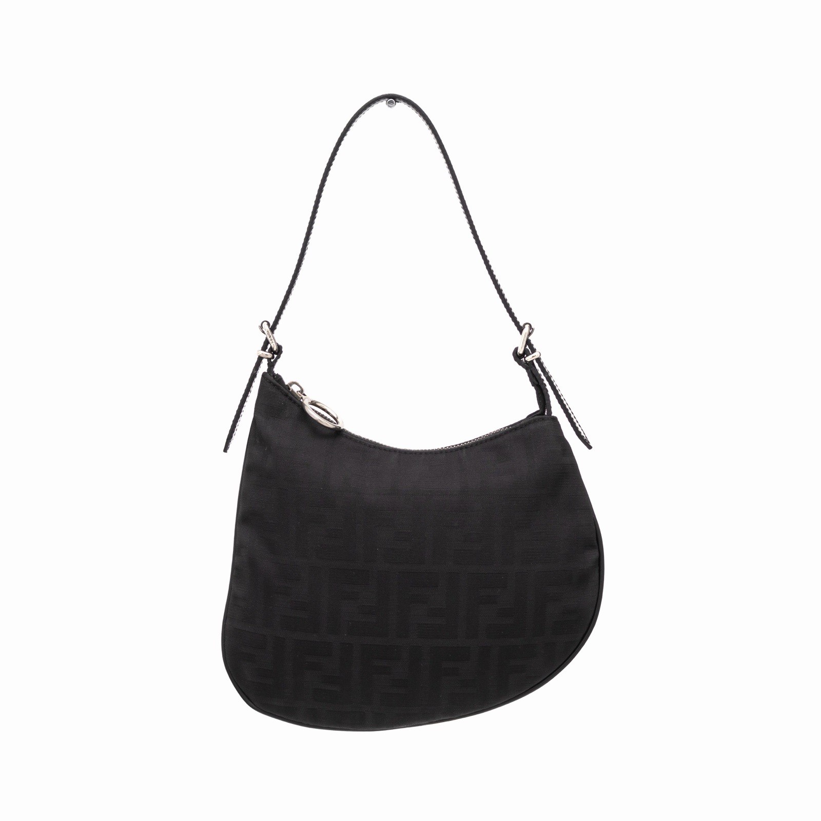 FENDI FF Monogram Zucchino Canvas Oyster Shoulder Mini Bag Black RARE VTG Y2K