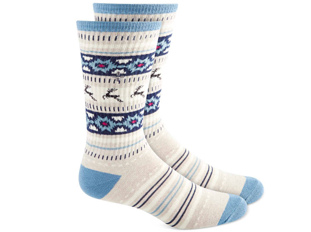 Sun + Stone Men’s Deer Fair Isle Socks Tan/Blue One Size 1206