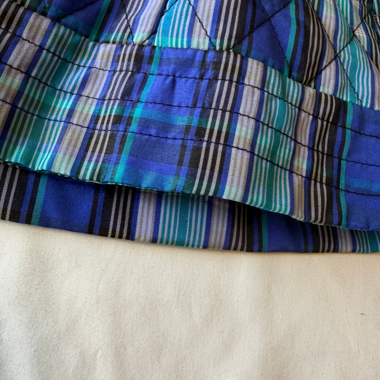 Blue Plaid Quilted Button Up Jacket Sz S Light Spring Preppy