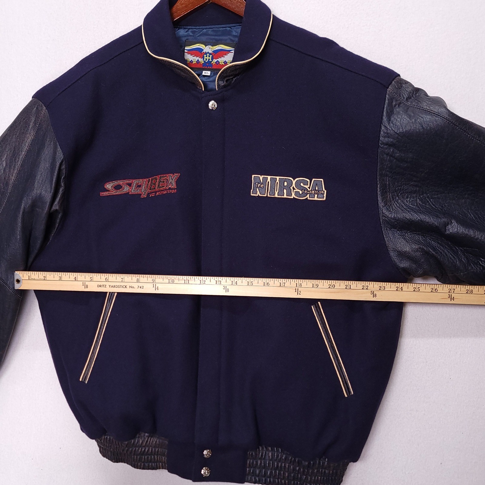 Jeff Hamilton Varsity Jacket Navy Wool Leather Sleeves Mens XL Premier Edition