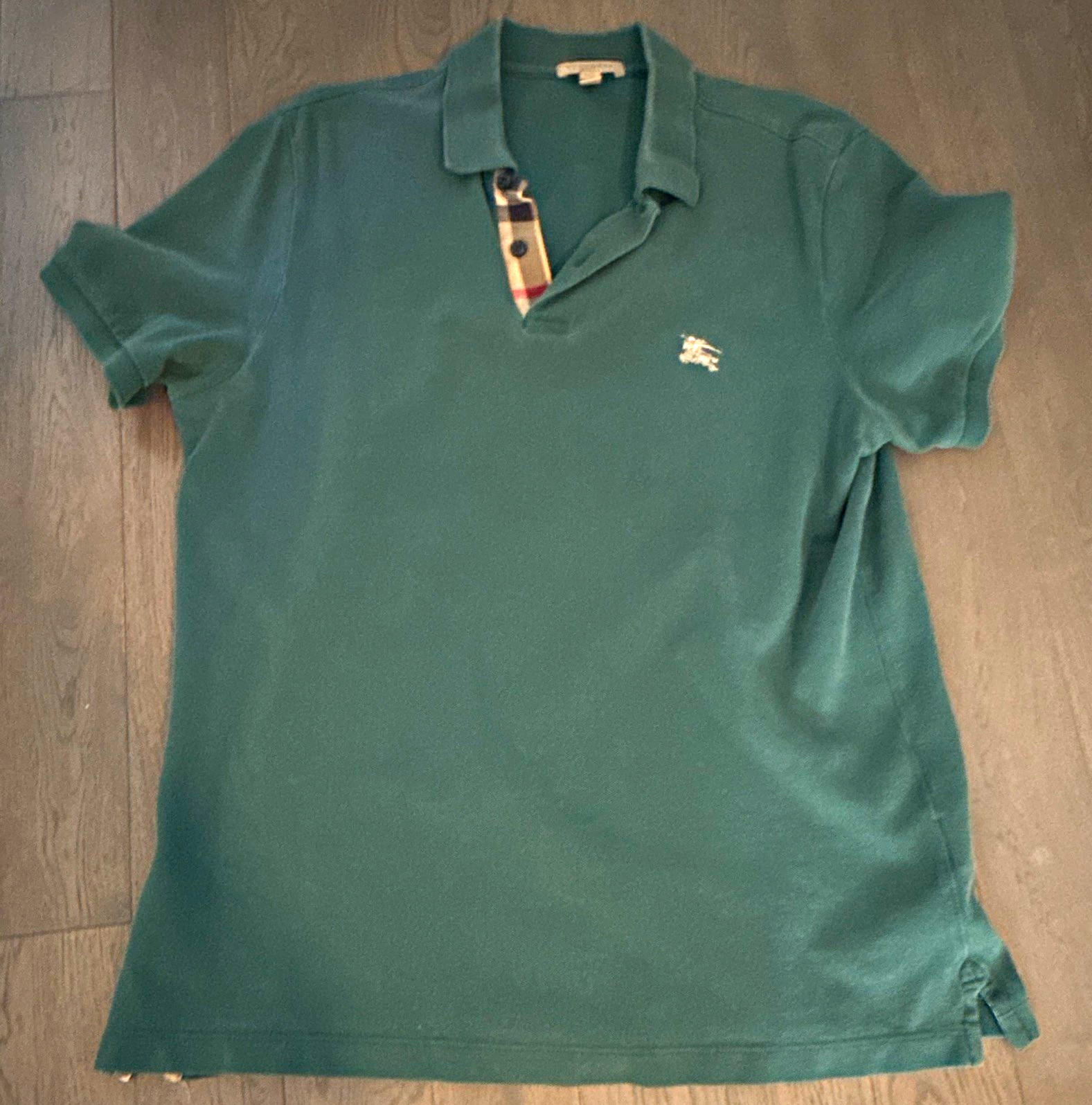 Burberry Brit Men’s Green Polo Shirt L Short Sleeve Cotton Knit Logo Button