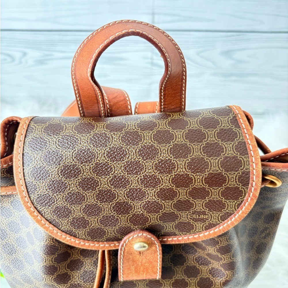 Celine Vintage Macadam PVC Leather & Canvas Backpack with COA