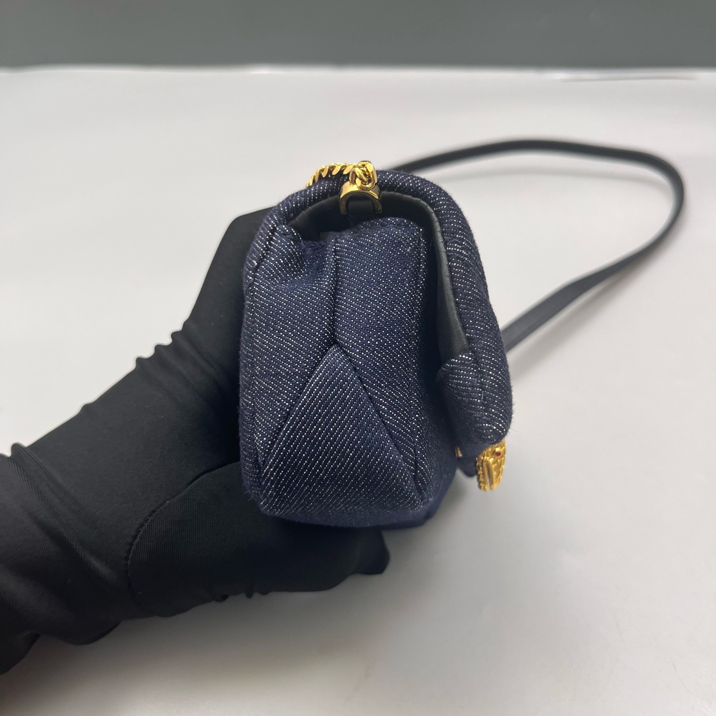Authentic Bvlgari Serpenti Forever Mini Chain Bag Denim Crossbody Bag Navy Blue