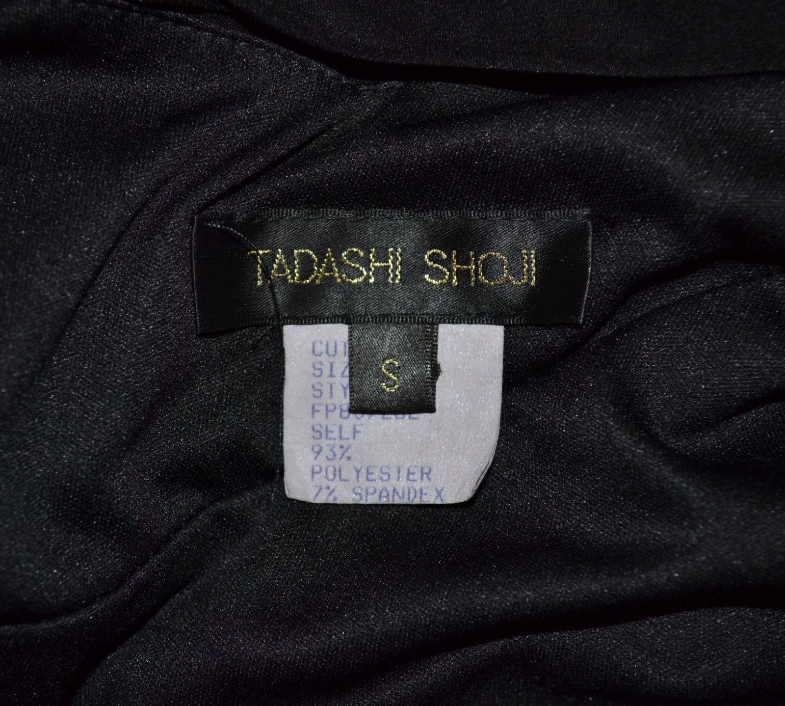 TADASHI SHOJI Black One Shoulder Draped Gathered Gown Small Side Slit Lined USA