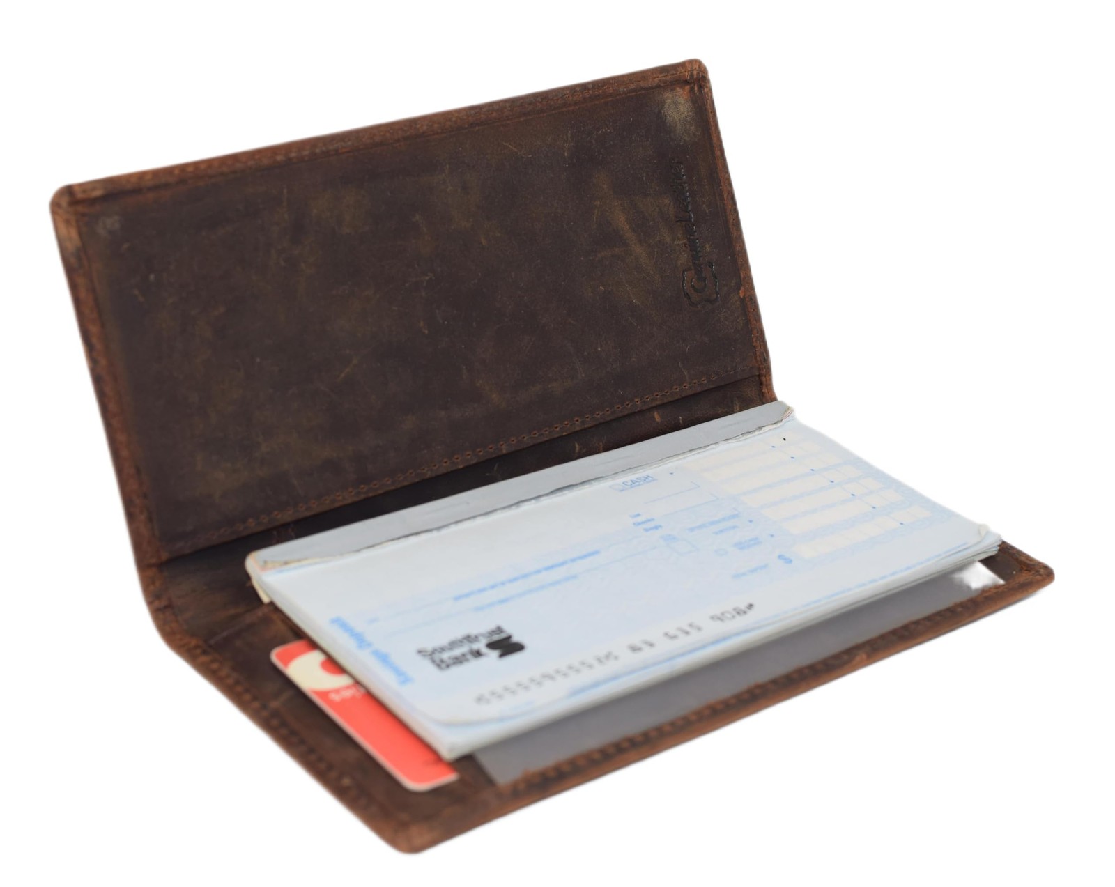Genuine Leather Checkbook Cover Men Women Holder Wallet RFID Blocking USA Flag