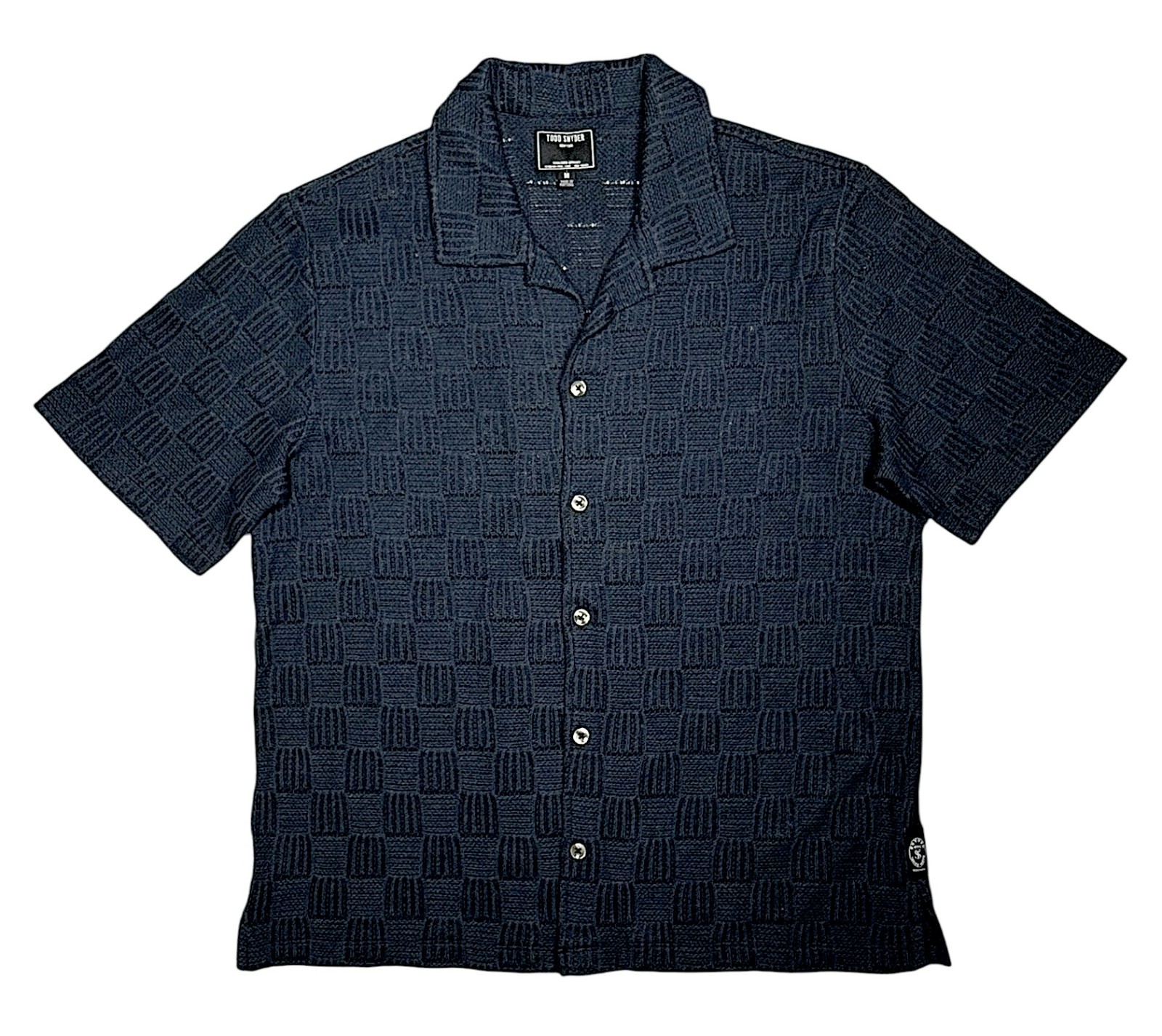 Todd Snyder Sweater Polo Sz M Cotton Blend Midnight Blue Basketweave New