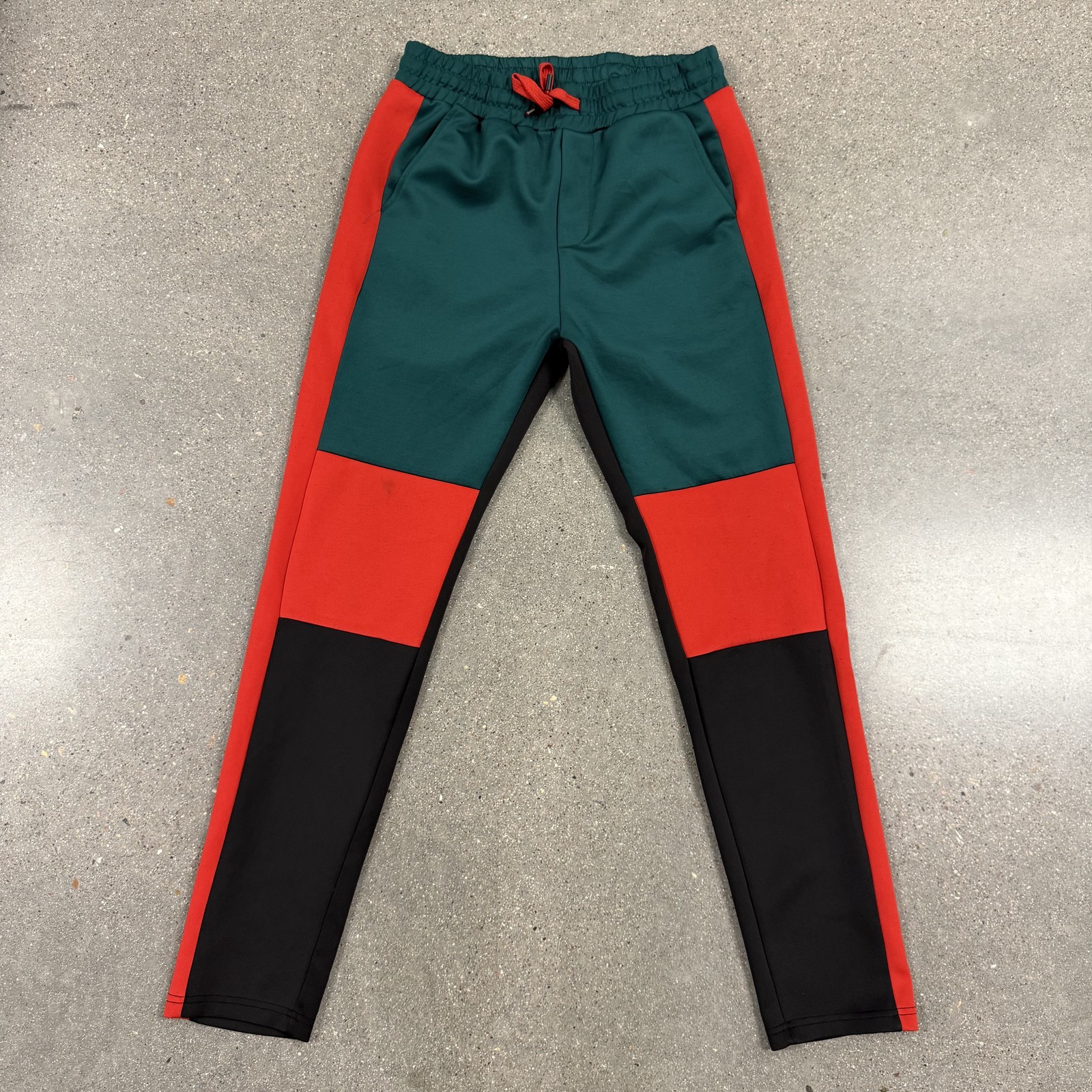 V.I.P Collection Pants Mens Small Green Red Black Colorblock Joggers Athletic