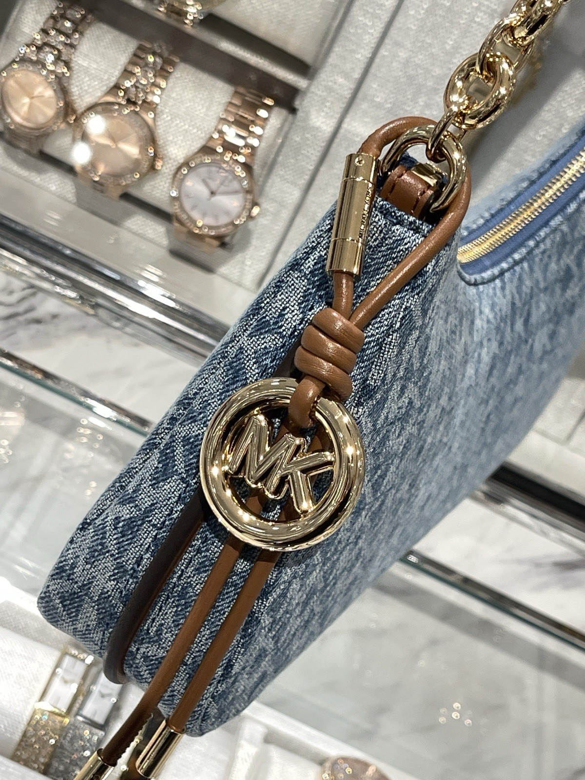 MICHAEL KORS Nolita Medium Chain Pochette denim NWT