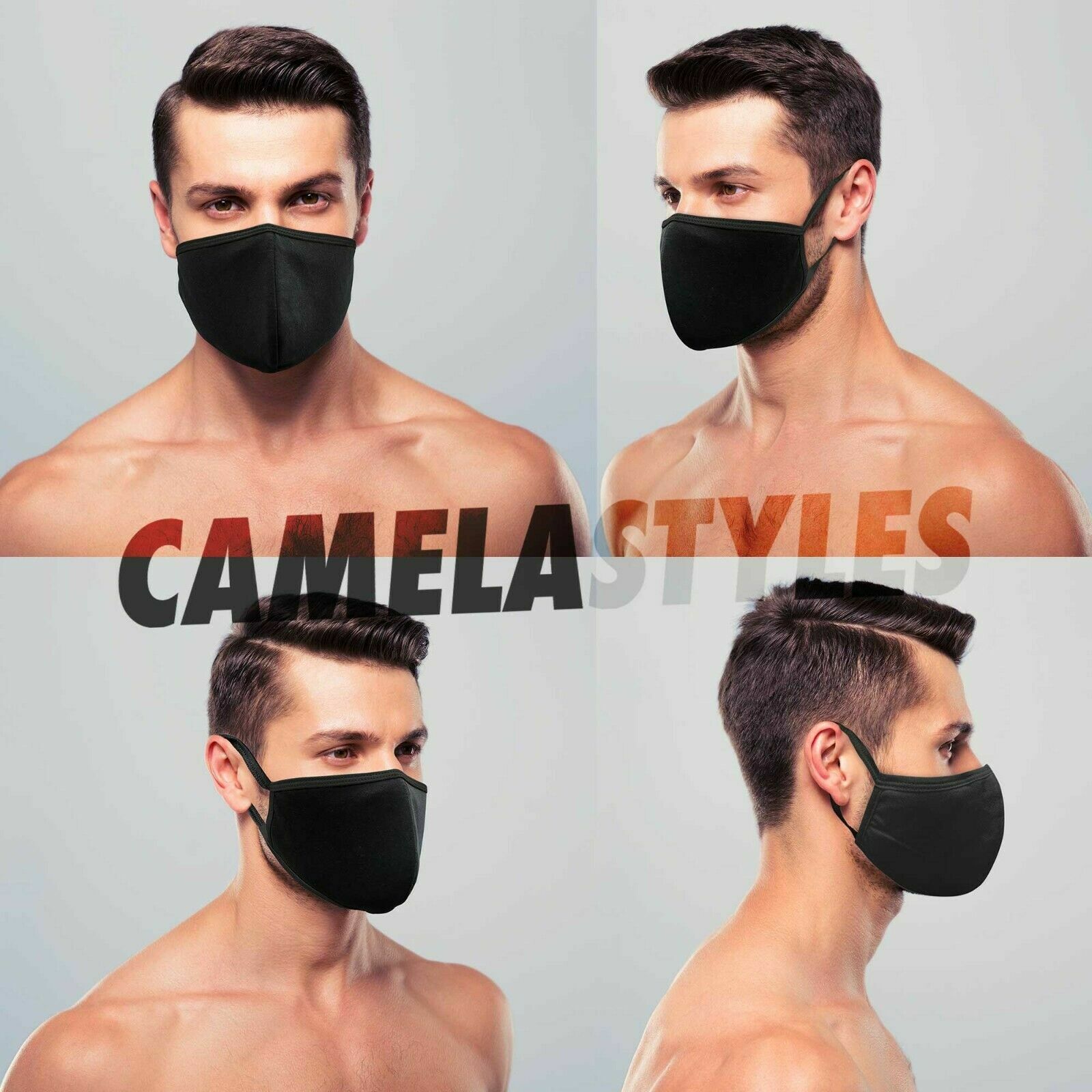 4 Pcs – Black 100% Cotton Three Layer Adult Face Mask – Reusable Washable Unisex