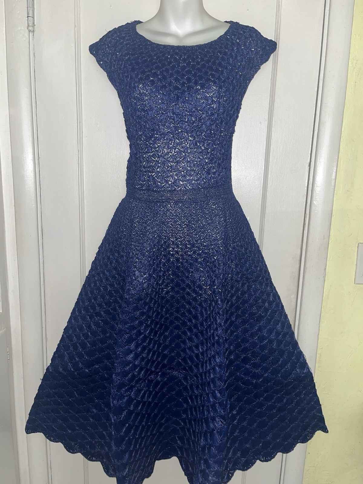 Vtg 50s crochet straw Raffia LUCY DRESS California Fair 1955 Blue Ribbon