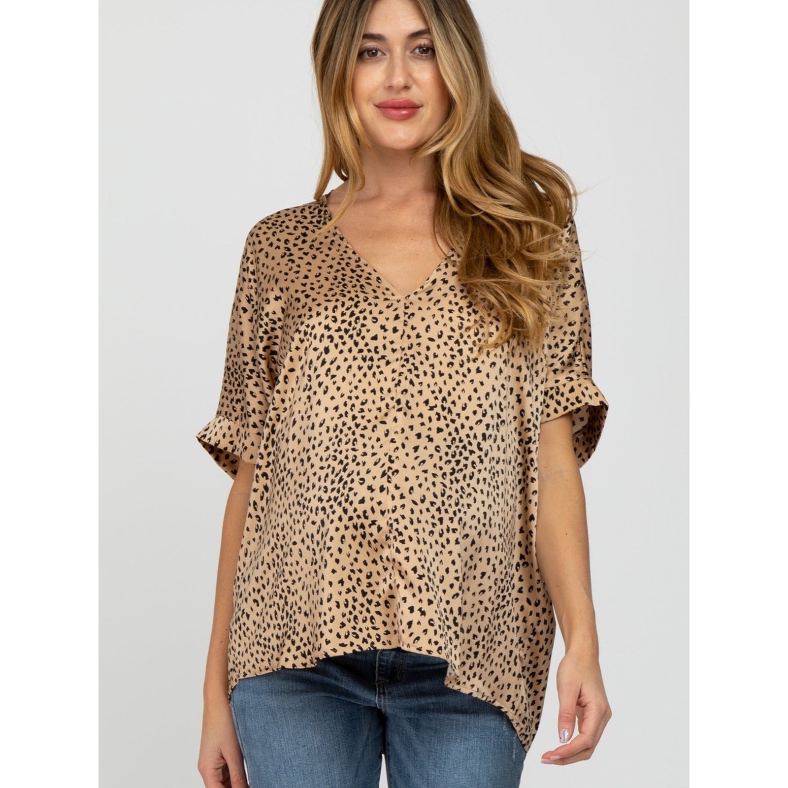 Jodifl Cheetah Animal Print Maternity Blouse Small Mobwife Cuff Sleeve V-Neck