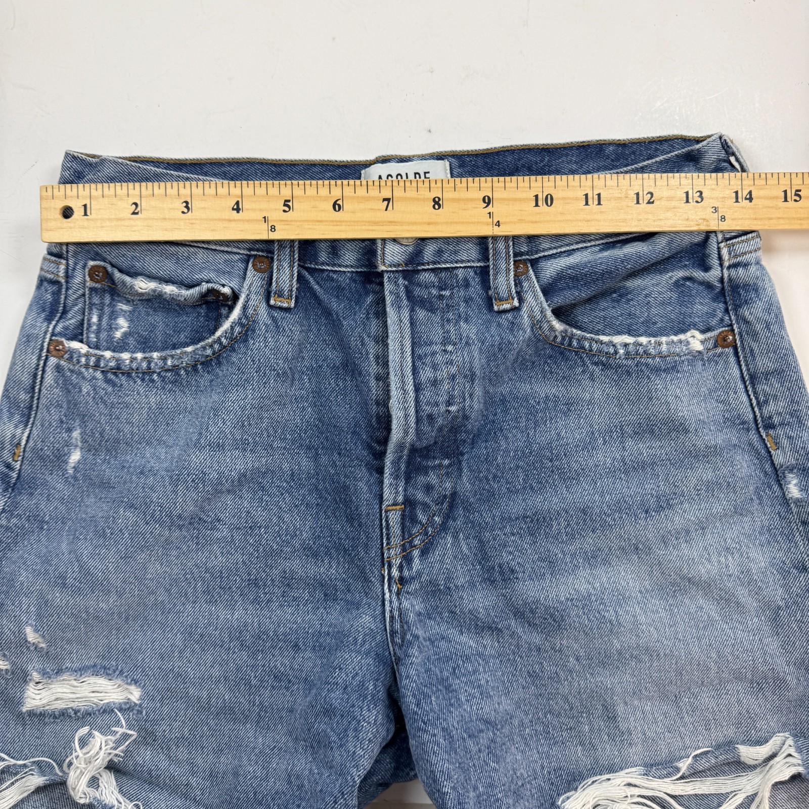 Agolde Shorts Women 24 Blue Parker Denim Distressed Cuffed Button Fly A9027-1141