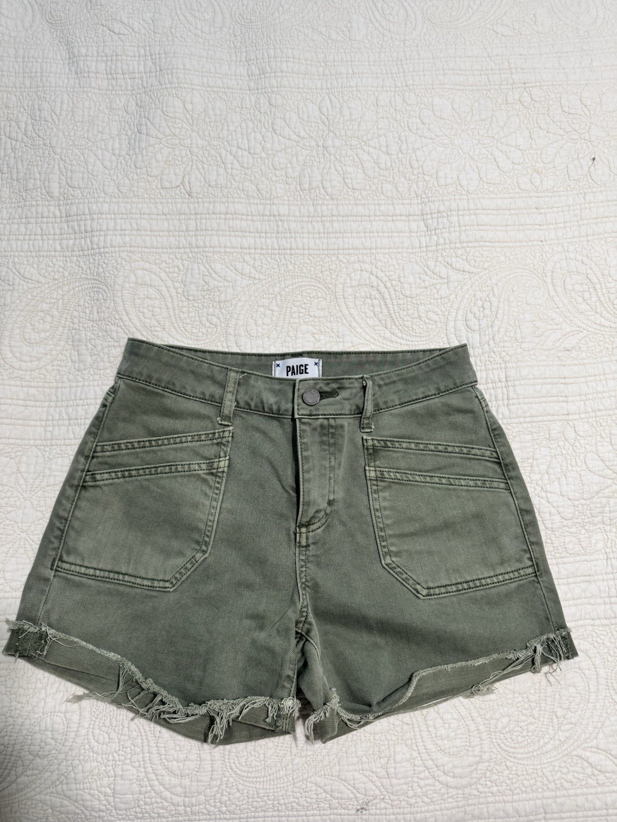 Paige Shorts Womens 26 Green Mayslie Utility Twill Frayed Hem Cut Off