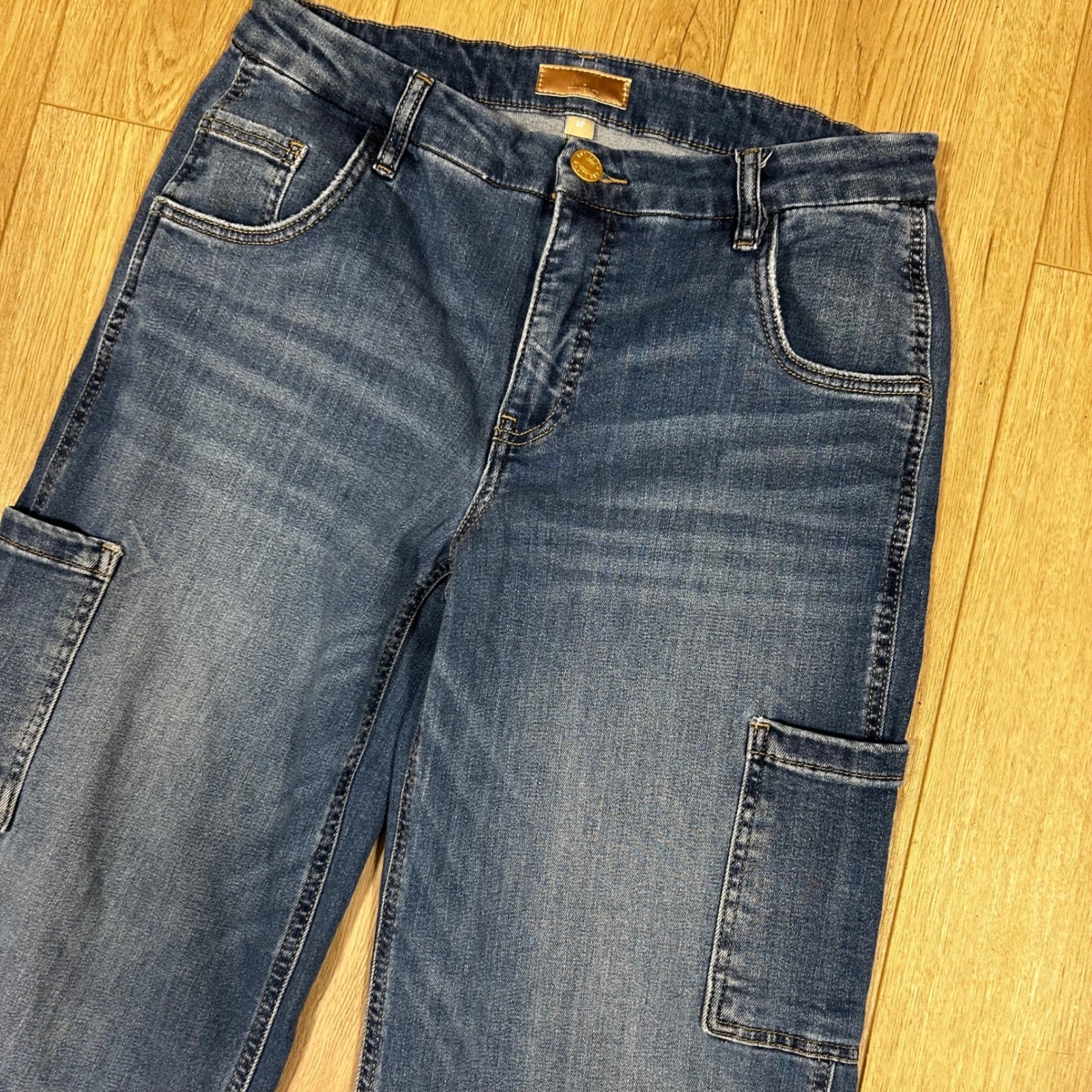 KUT from the Kloth Jodi High Rise Fab Ab Wide Leg Cargo Jeans Blue 8P KP1785PA6