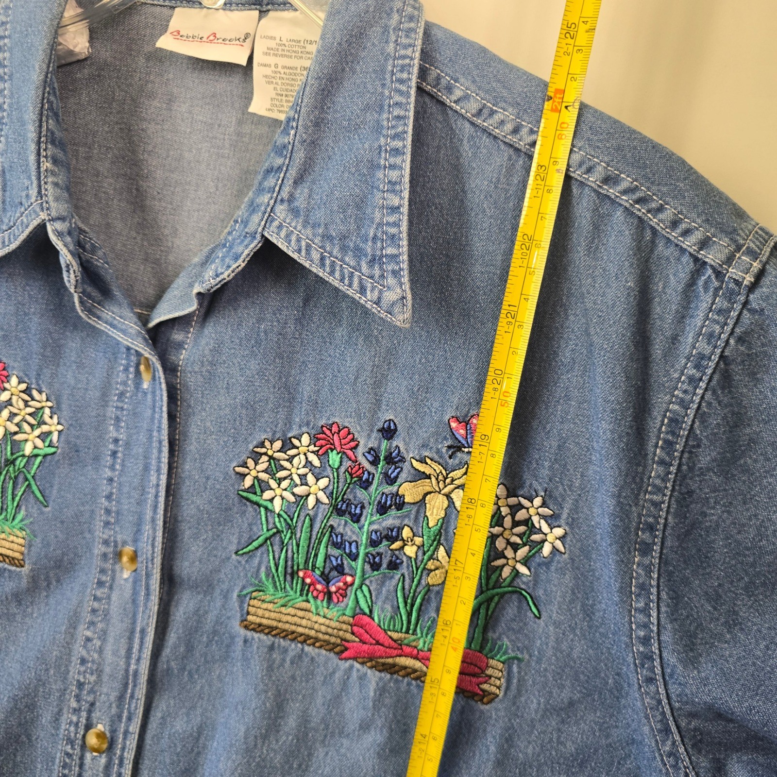 Vintage Floral Embroidered Cottagecore Denim Shirt Womens L Bobbie Brooks