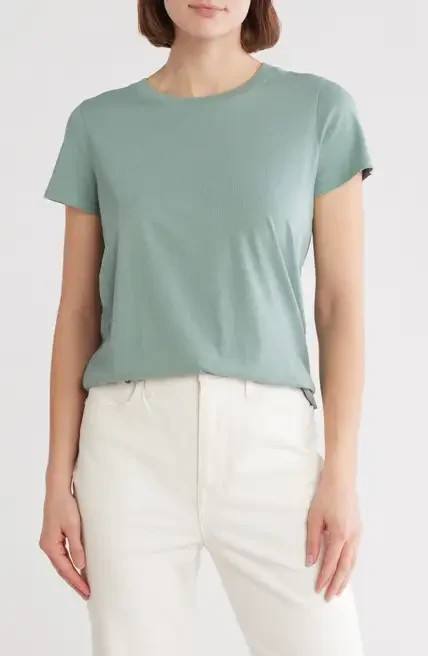 Madewell Softfade Cotton Tee Womens Large Green Crew Neck Short Sleeve Top NWT
