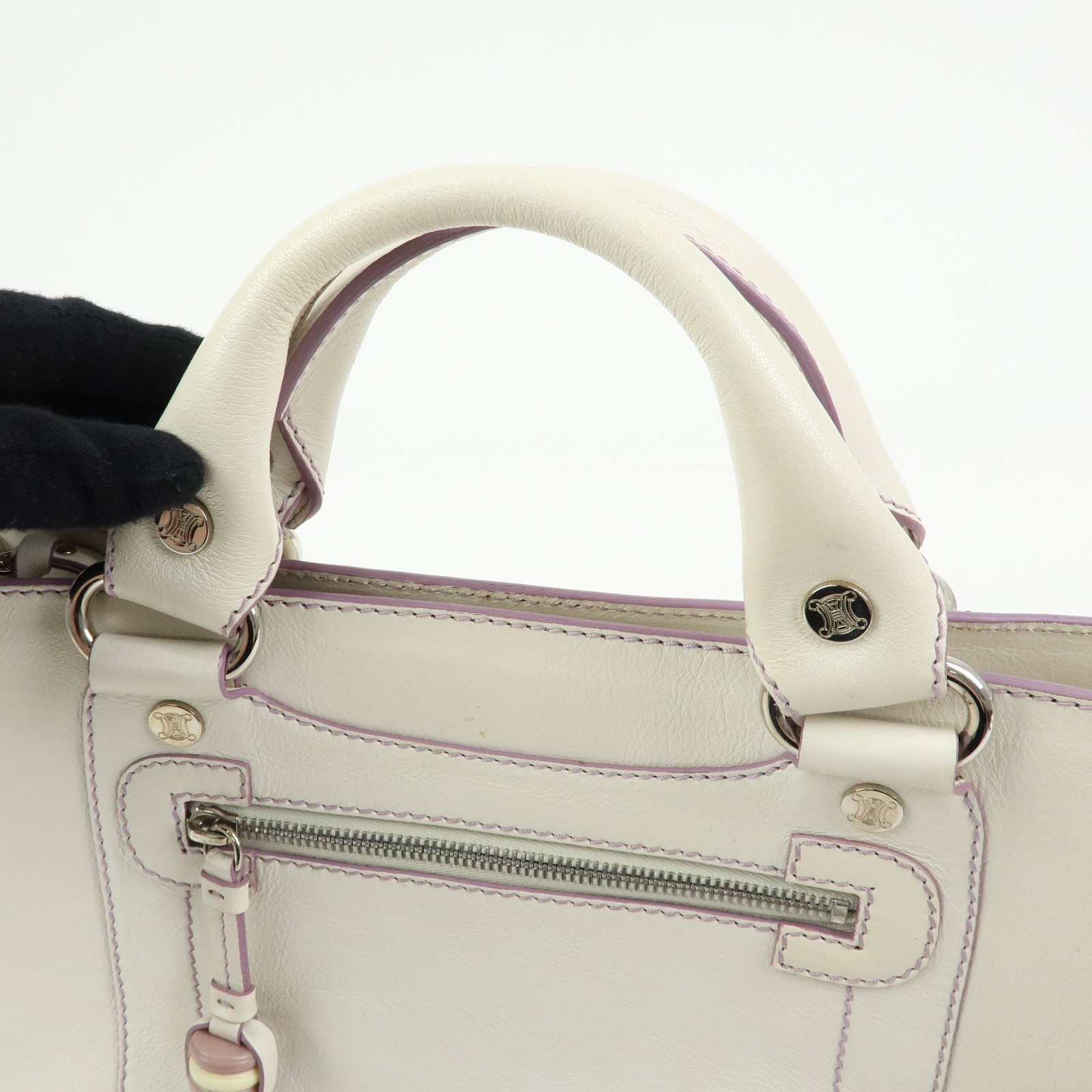 CELINE Macadam Leather Boogie Bag Hand Bag Tote Bag White Purple Auth Used F/S