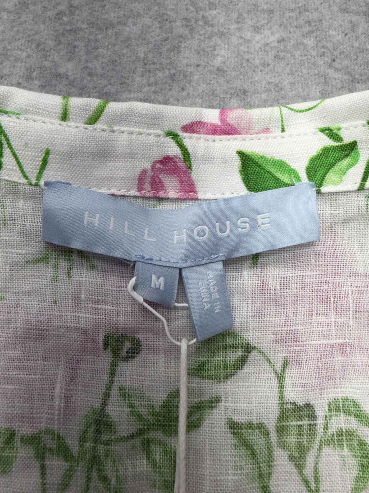 Hill House Laura Dress Womens Medium Pink Roses Linen Collared Belted Pockets