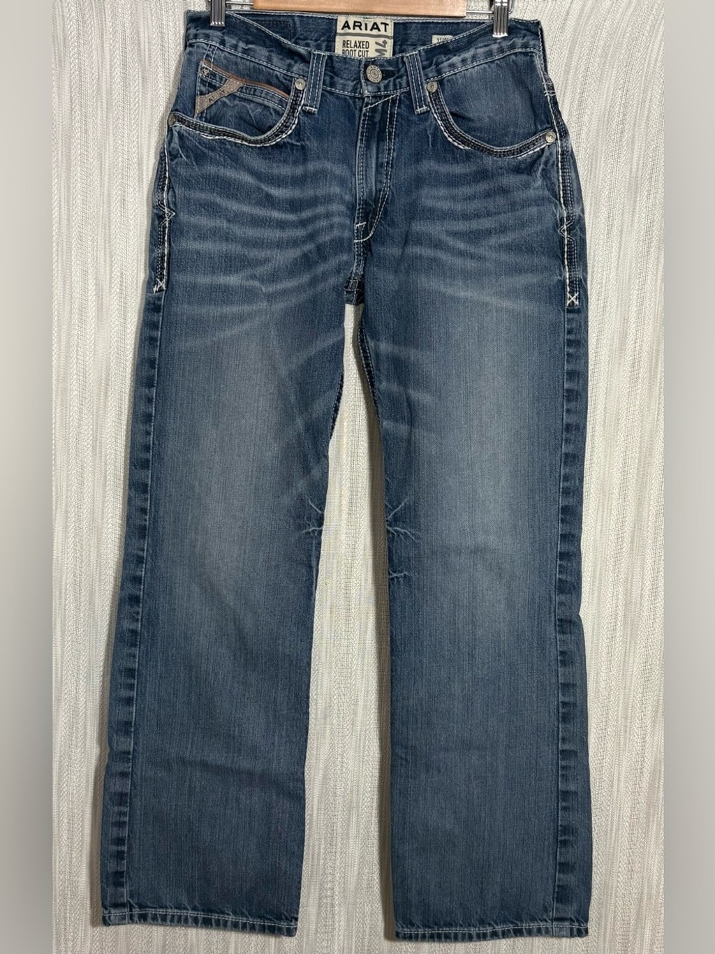 Ariat Men’s Straight Jeans in Distressed Blue Wash