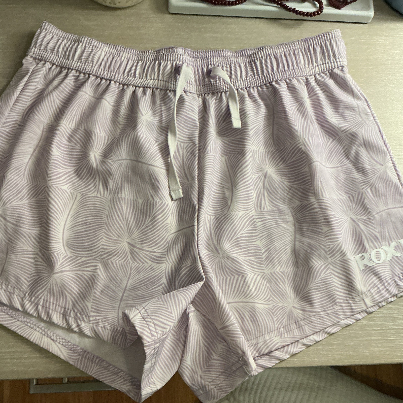 ROXY Girls L (14/16) Purple Abstract Athletic Shorts Pockets Elastic Drawstring