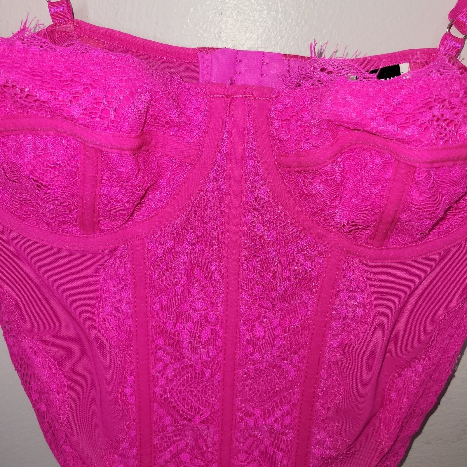 Womens Bustier Corset Top Lingerie Neon Pink Size Medium Underwire Adjustable