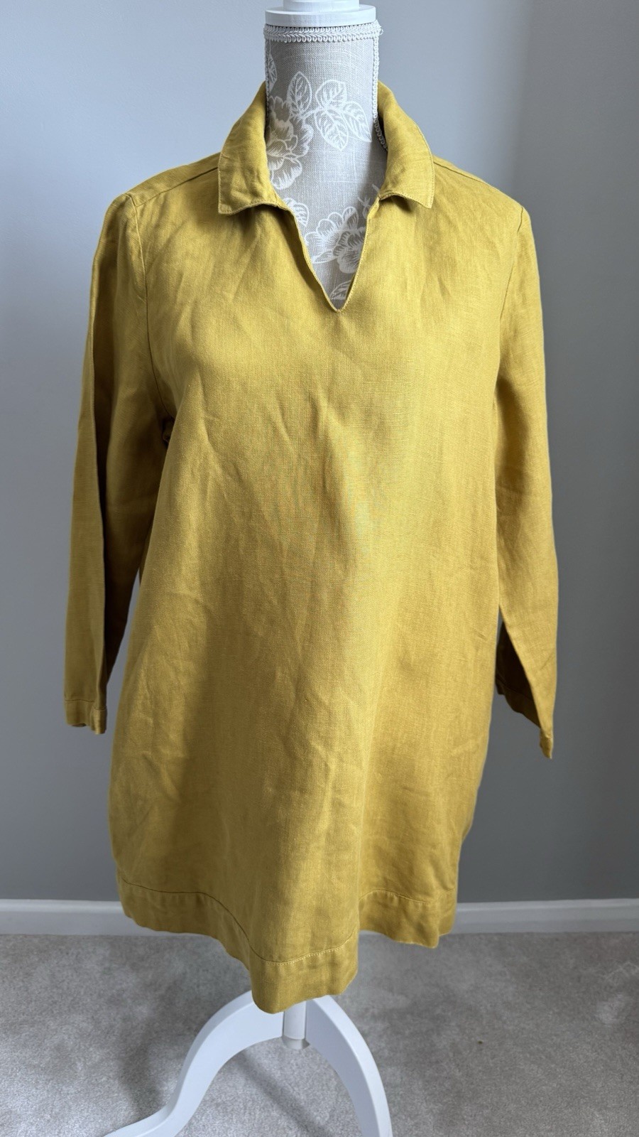 SEASALT ‘SHALLOW LAYERS TUNIC’ MUSTARD 100% QUALITY FEEL LINEN SIZE 12, POCKETS