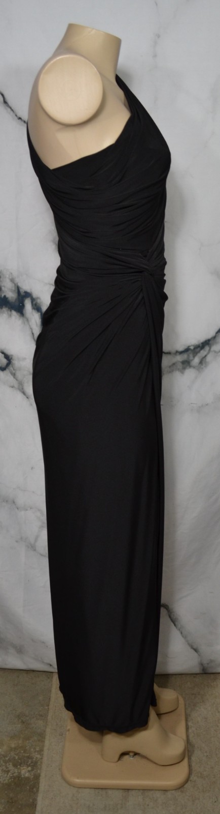 TADASHI SHOJI Black One Shoulder Draped Gathered Gown Small Side Slit Lined USA