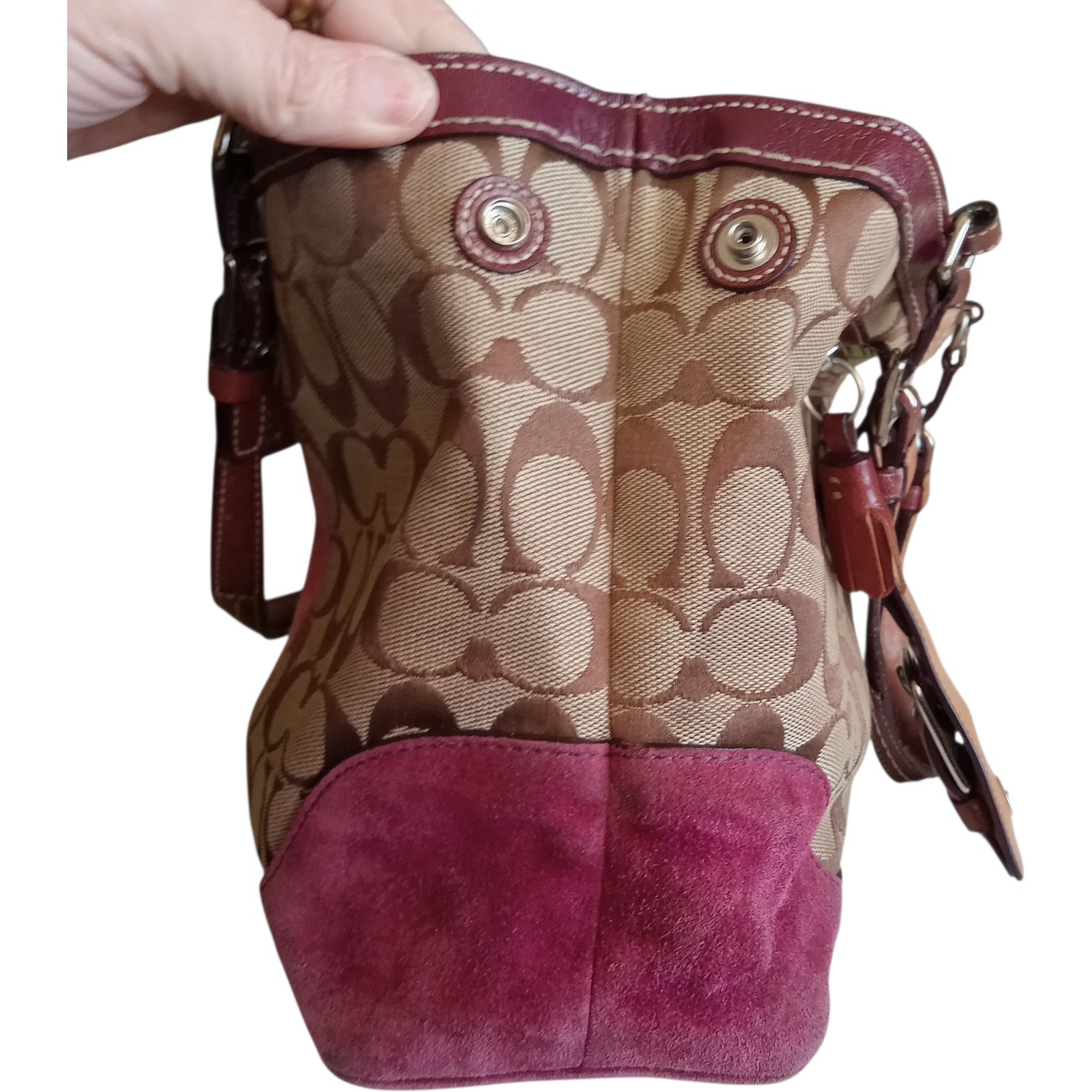 Y2K Coach Hamptons 7054 Pink Suede Signature Canvas Satchel Bag Vintage