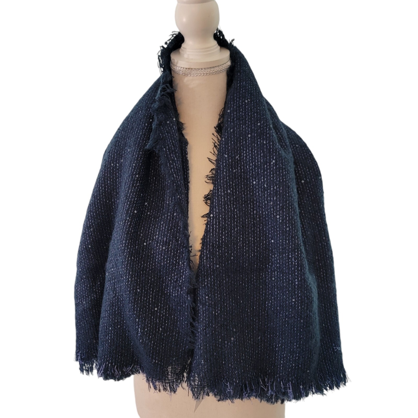 NWT Blue Sequin Scarf Shawl Wrap 46 In Square Bling Sparkle New