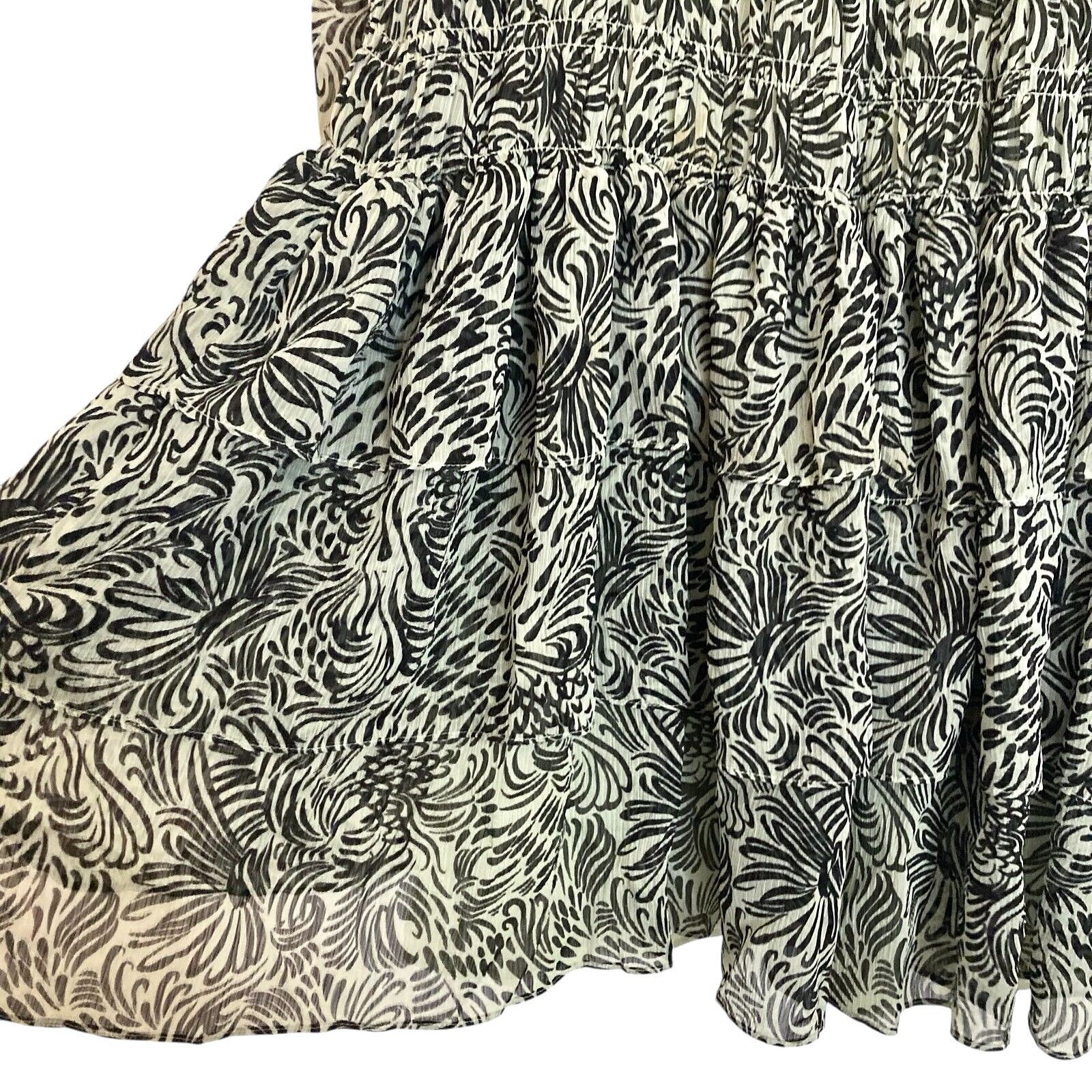 CINQ A SEPT Janelle Smocked Tiered Ruffled Mini Dress Size 8 Swirl Print Green