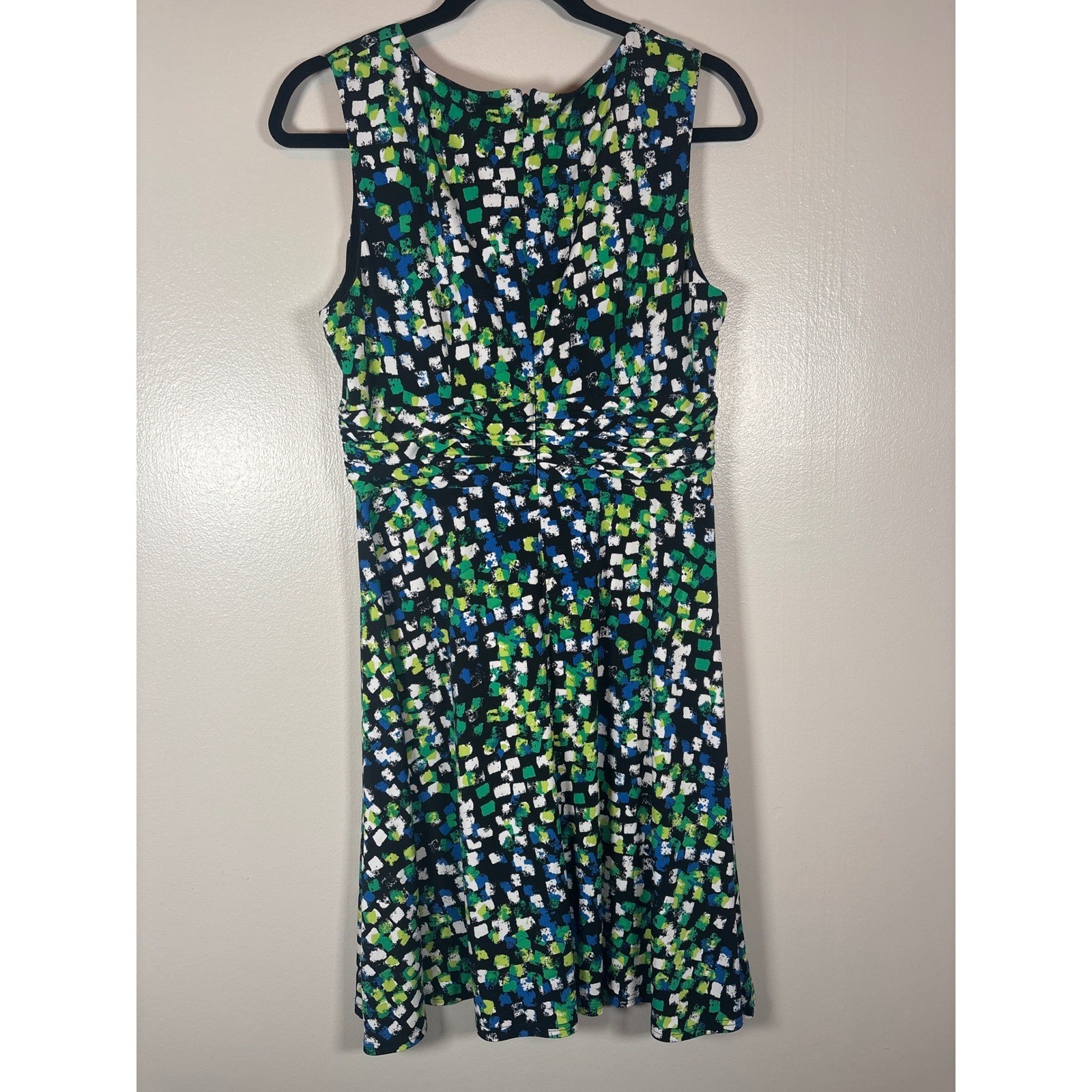 Jessica Howard Womens 12P Petite Abstract Geometric Ruched Empire Waist Dress