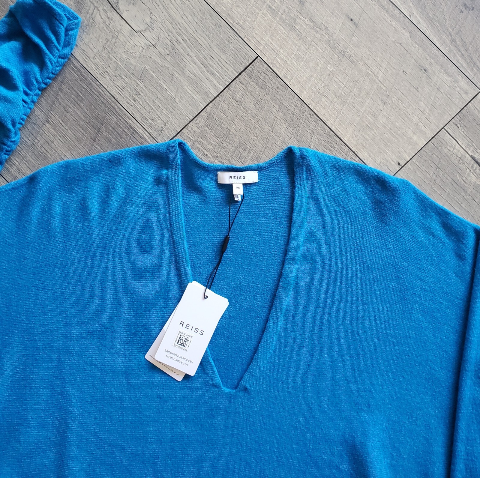 $146 Reiss Jolie Top M Deep V-Neck Jumper Cashmere Wool Ruched Sleeve U74-829