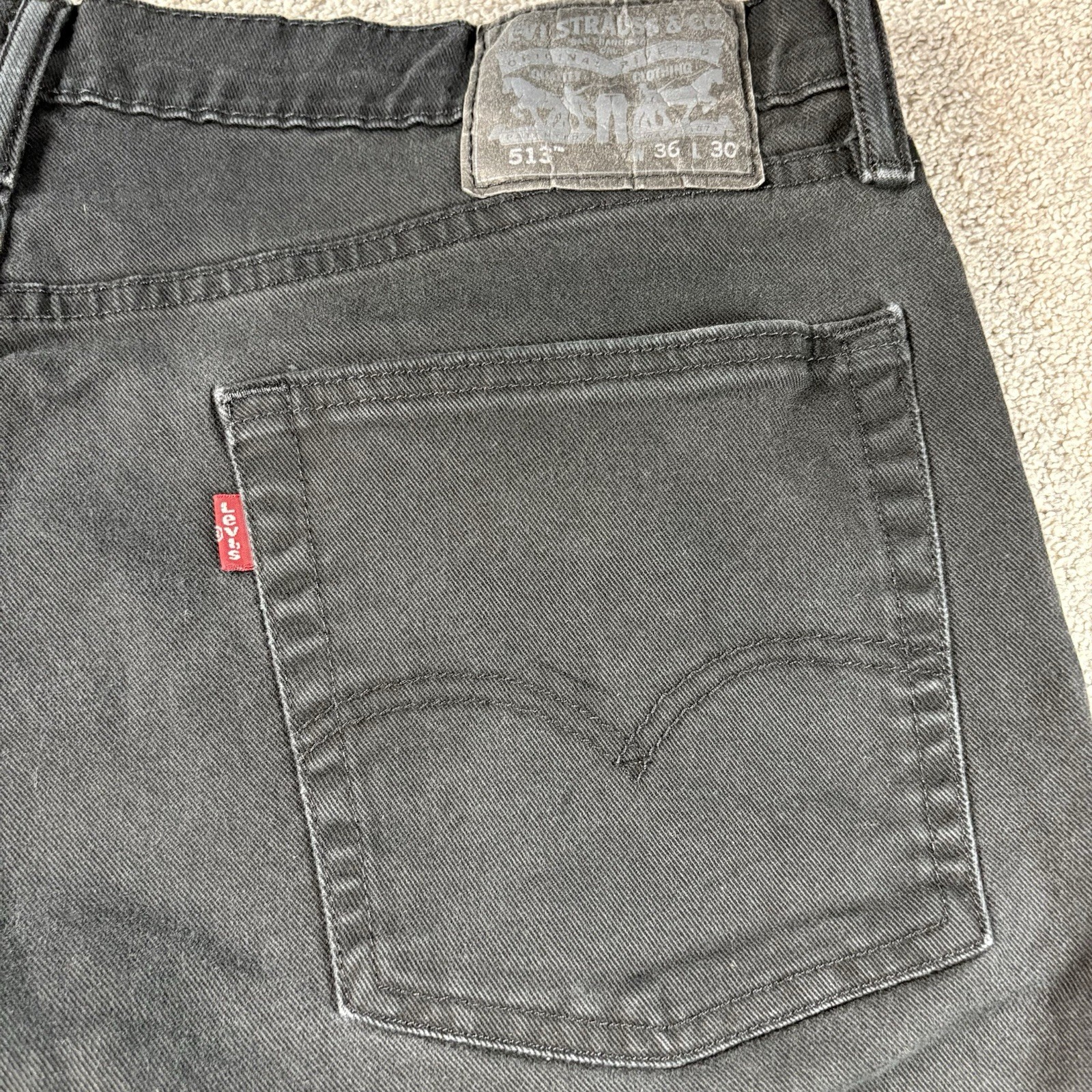 Levi’s 513 Jeans Mens 36×30 Slim Straight Black Dark Wash Denim Fit 36×29