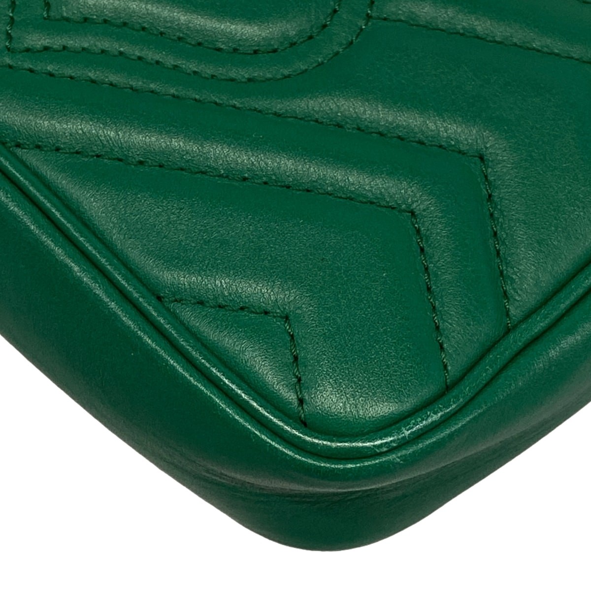 GUCCI GG Marmont Quilted Leather Super Mini Bag 476433 Green Leather