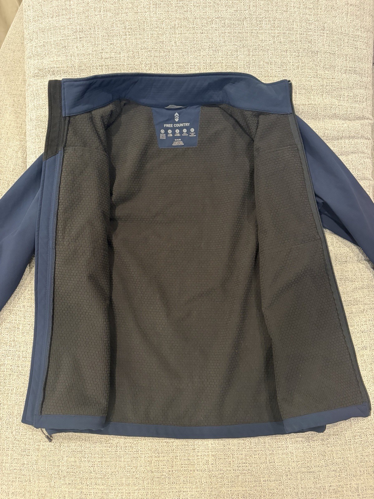 Free Country Men’s Blue Softshell Full Zip Jacket Water/Wind Resistant Size M