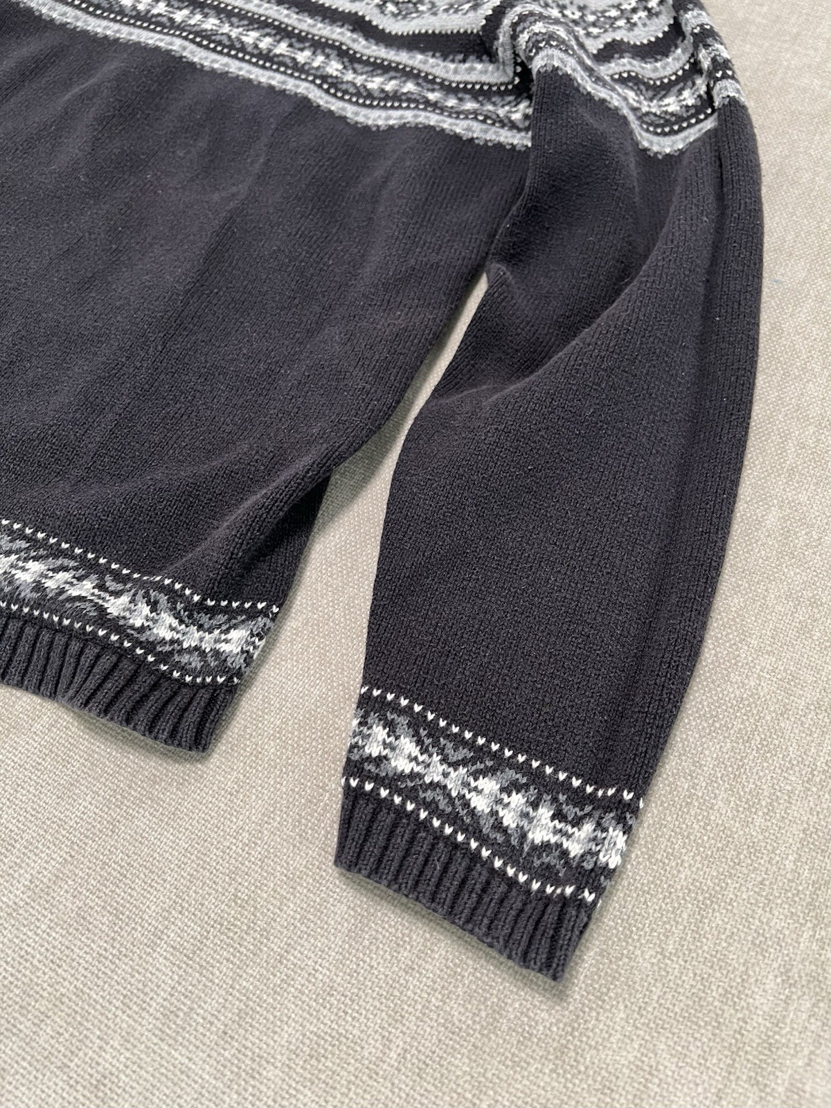 Jeanne Pierre Sweater Nordic Ski Prep Turtleneck 100% Cotton Black Gray Womens M