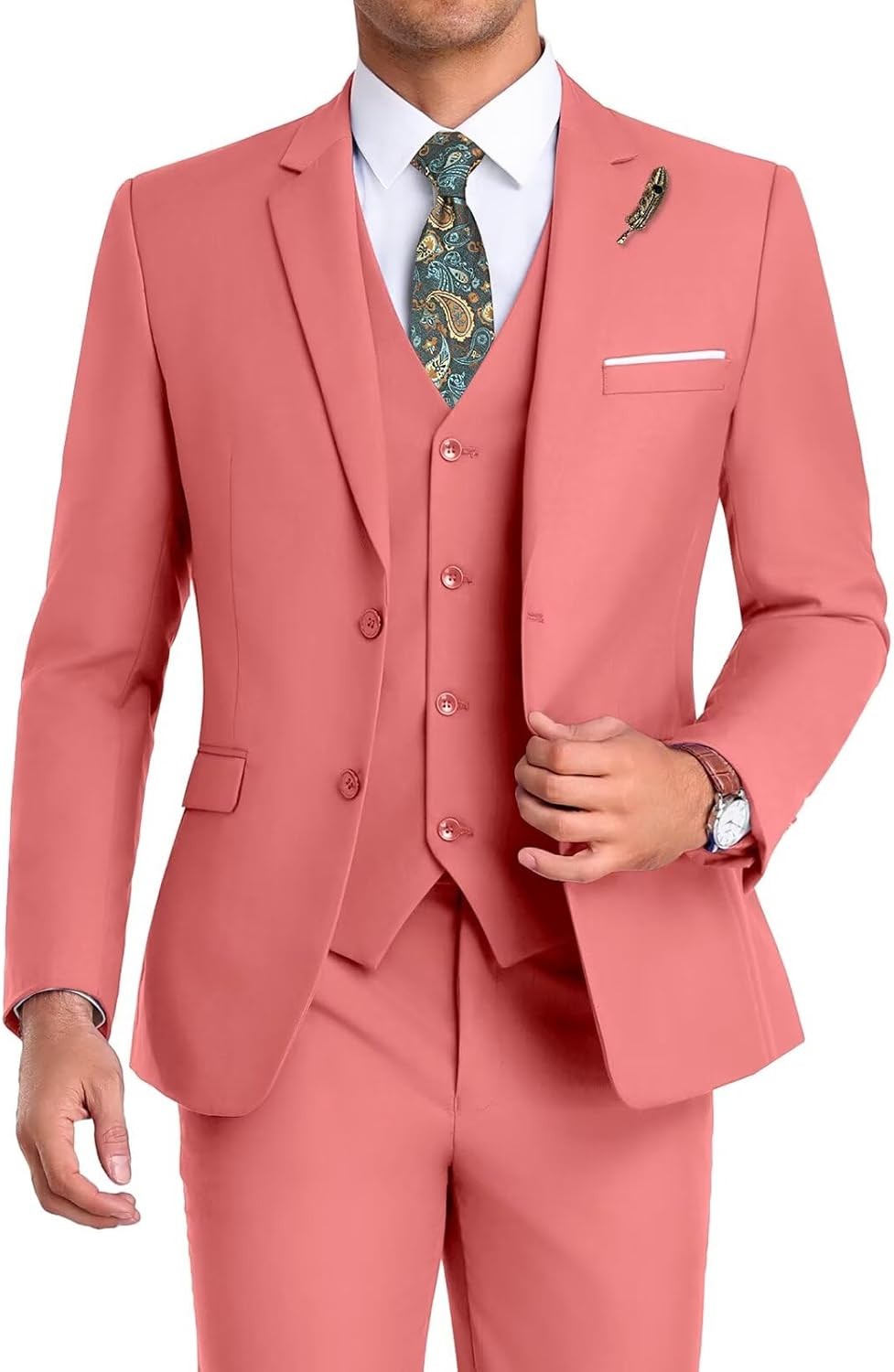 Men’s Slim Fit 3Piece Suit Tuxedo Set Wedding Prom Business Jacket Vest Pant Tie