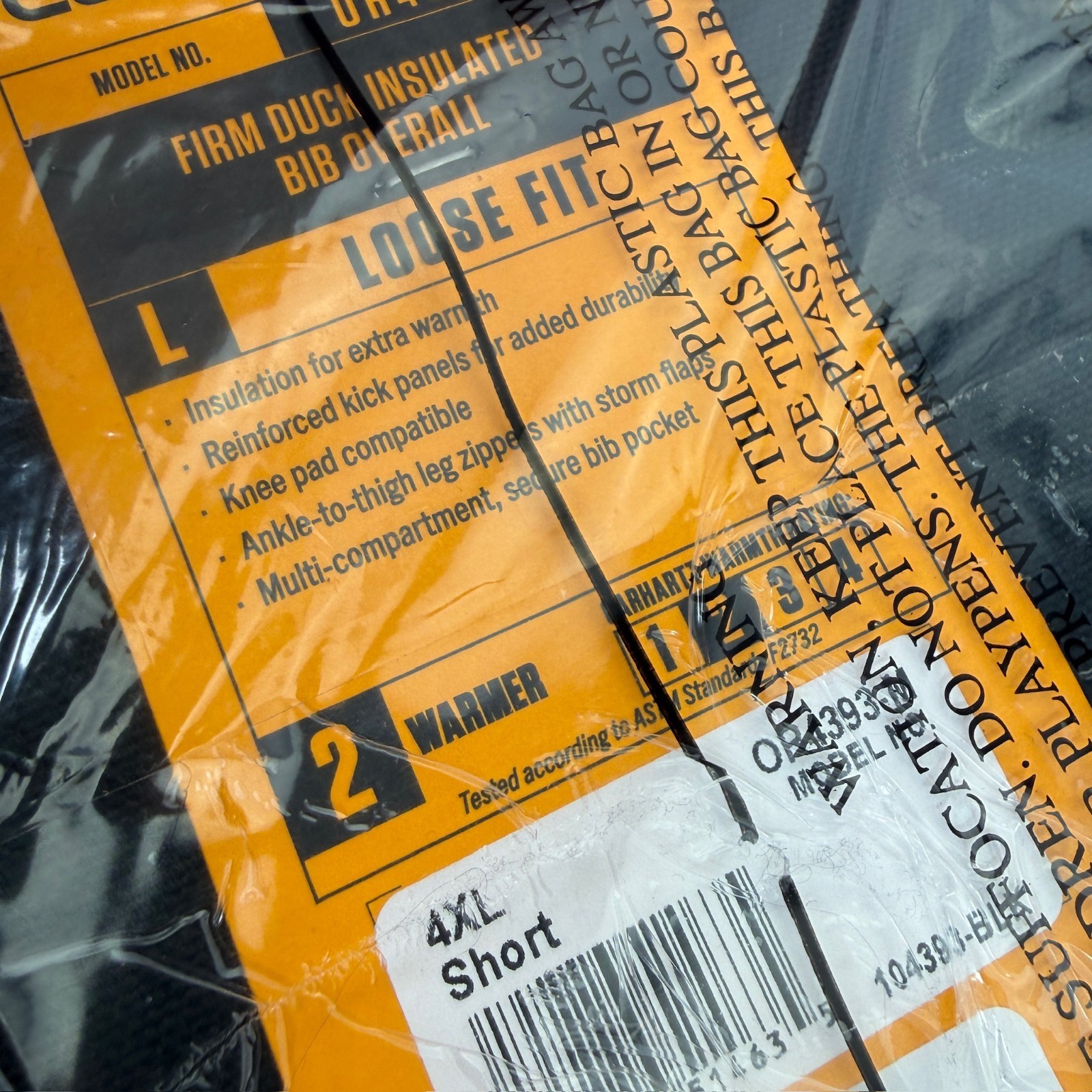 Carhartt Firm Duck Insulated Bib Overalls Double Knee Loose 4XL Short 104393 BLK