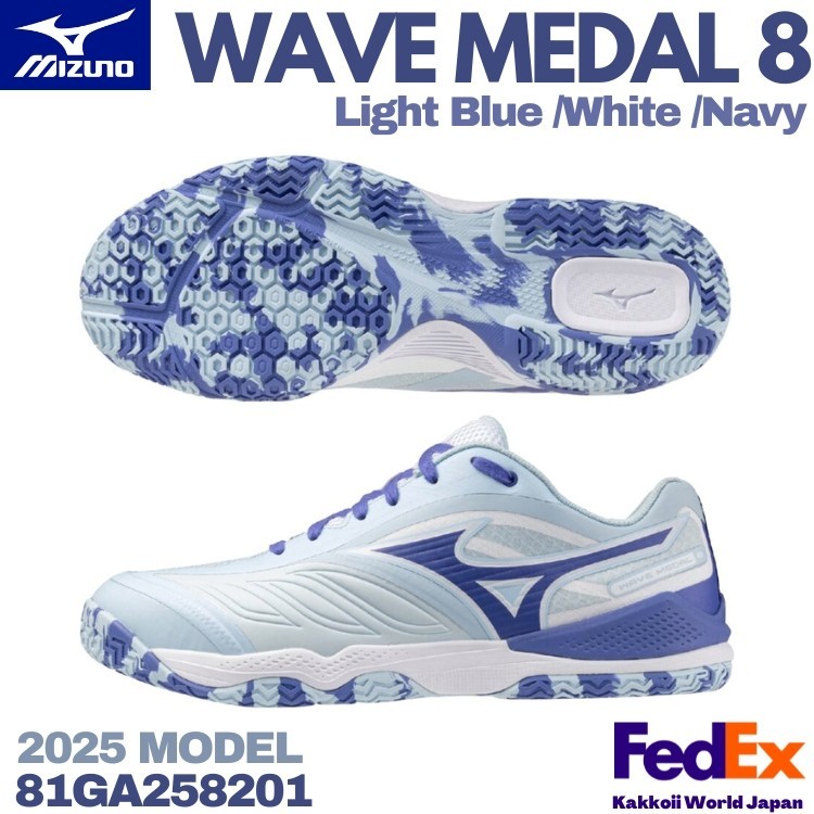 Mizuno Table Tennis Shoes WAVE MEDAL 8 Light Blue White/Navy 81GA258201 NEW!!